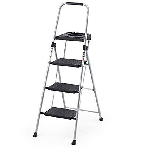 Delxo Folding Steel 3-Step Stool Ladder Tool Equipment for Indoor, Outdoor with Soft Handgrip Anti-Slip Widen Pedals Safe Metal Lock Design 300lbs Capacity - delxousa