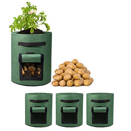 Delxo 3 Pack 7 Gallon Potato Grow Bags,Grow Bags for Vegetable with Velcro Window , Double Layer Premium Breathable Nonwoven Cloth for Potato/Plant Container/Aeration Fabric Pots with Handles in Green - delxousa