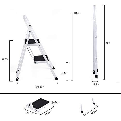 Delxo 2 Step Stool,2 Step Folding Step Stool with Handgrip, Lightweight But Heavy Duty 2 Step Ladder Multi-Use for Household, Kitchen and Office Portable 2 Step Steel Ladder 330lbs White (2 Feet) - delxousa