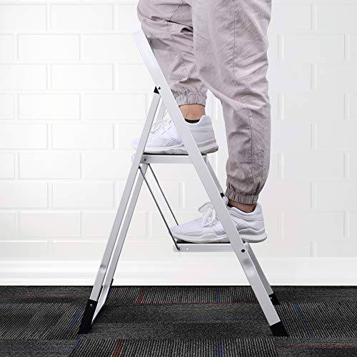 Delxo 2 Step Stool,2 Step Folding Step Stool with Handgrip, Lightweight But Heavy Duty 2 Step Ladder Multi-Use for Household, Kitchen and Office Portable 2 Step Steel Ladder 330lbs White (2 Feet) - delxousa