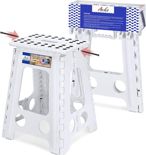 18 Inch Non Slip Foldable Step Stool White With Pin Structure