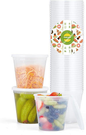 24 Pack 24OZ. (3 Cups) Plastic Food and Drink Storage Containers Set with Lids