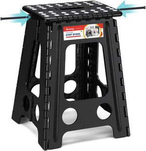 18 Inch Non Slip Foldable Step Stool Black With Pin Structure