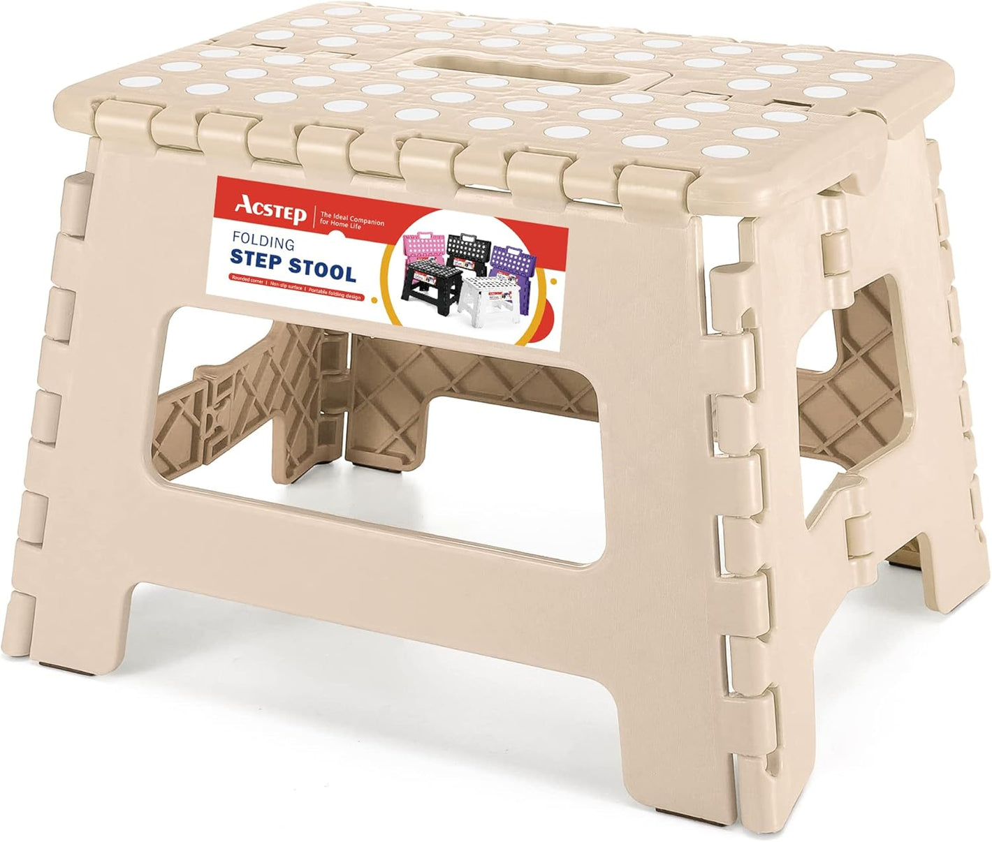 9 Inch Non Slip Foldable Step Stool Khaki