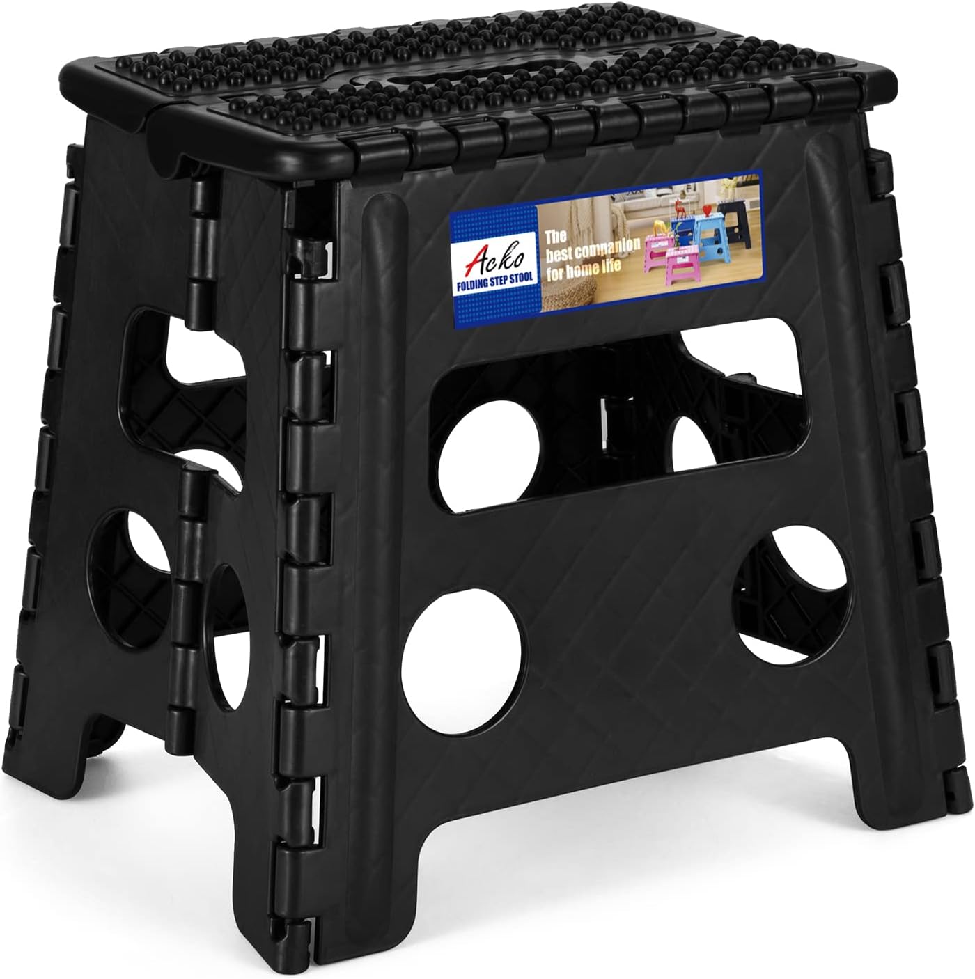 13 Inch Non Slip Foldable Step Stool Dot Black