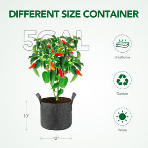 Delxo 12-Pack 5 Gallon Grow Bags Heavy Duty Aeration Fabric Pots Thickened Nonwoven Fabric Pots Plant Grow Bags Grey