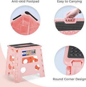 13 Inch Non Slip Foldable Step Stool Dot Sakura Pink