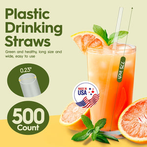 Delxo 500 Count Individually Wrapped Clear Plastic Straws - 7.75 Inch Long, 0.23 Inch Diameter - Disposable Drinking Straws for Party, Every Occasion - Made in USA