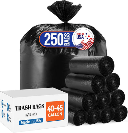 Delxo 40-45 Gallon Trash Bags, 250 Count, 40×45'' Large Black Garbage Bags | Star-Seal Can Liners for Home, Kitchen, Yard & Office – Bulk Value Pack, Made in USA