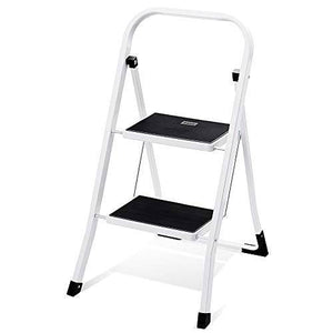Delxo 2 Step Stool,2 Step Folding Step Stool with Handgrip, Lightweight But Heavy Duty 2 Step Ladder Multi-Use for Household, Kitchen and Office Portable 2 Step Steel Ladder 330lbs White (2 Feet) - delxousa