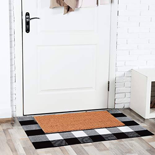 Delxo 2-Pack Cotton Buffalo Plaid Rug,24"x36" Hand-Woven Indoor or Outdoor Rugs for Layered Door Mats Washable Carpet for Front Porch/Kitchen/Farmhouse/Entryway (Black&White) - delxousa