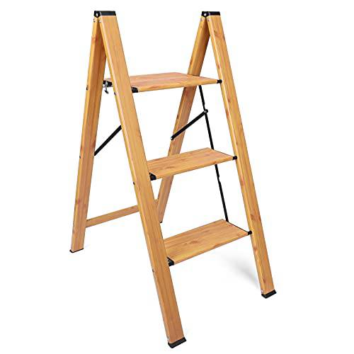 Delxo Aluminum 3 Step Stool,Lightweight Woodgrain Folding Step ladders Home and Kitchen Step Ladder with Anti-Slip Sturdy and Wide Pedal,Hold Up to 330lbs - delxousa