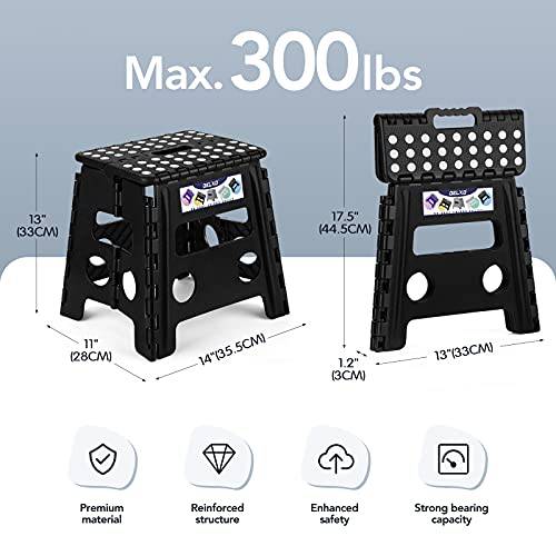 Delxo 13” Folding Step Stool in Black,2 Pack Premium Heavy Duty Foldable Stool for Kids and Adults,Portable Collapsible Plastic Step Stool,Non Slip Folding Stools for Kitchen Bathroom Bedroom - delxousa