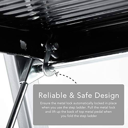 Delxo 2 Step Ladder Folding Step Stool Ladder with Handgrip Anti-Slip Sturdy and Wide Pedal Multi-Use for Household and Office Portable Step Stool Steel 300lbs Gray (2 Feet) - delxousa
