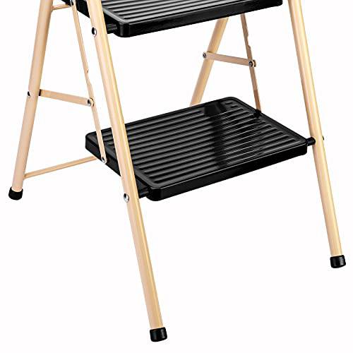 Delxo Step Ladder 3 Step Folding Step Stool with Anti-Slip Wide Pedal,Hold Up to 330lb Sturdy Steel 3 Step Stool,Lightweight Folding Step Ladder for Adults Champagne - delxousa