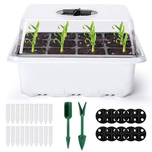 Delxo 10-Pack Seed Trays Seedling Starter Tray (12 Cells per Tray) Humidity Adjustable Plant Germination Kit Garden Seed Starting Tray with Dome and White Base Plus Plant Tags Hand Tool Kit - delxousa