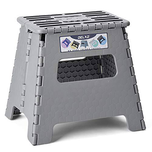 Delxo 13 Inch Folding Step Stool,1 Pack Plastic Stool in Gray,Extra-Thicken Kitchen Step Stool,Non Slip 2021 Strengthen Plastic Stepping Stool for Kids & Adults - delxousa
