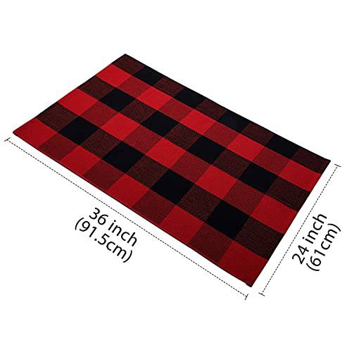 Delxo Cotton Buffalo Plaid Rug,27.5"x43.5" Hand-Woven Indoor or Outdoor Rugs for Layered Door Mats Washable Carpet for Front Porch/Kitchen/Farmhouse/Entryway (Black&Red) - delxousa