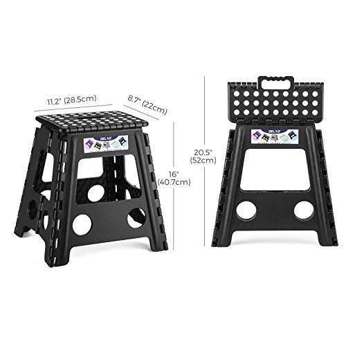 Delxo 16” Folding Step Stool in Black,2 Pack Premium Heavy Duty Foldable Stool for Adults,Portable Collapsible Plastic Step Stool,Non Slip Folding Stools for Kitchen Bathroom Bedroom - delxousa