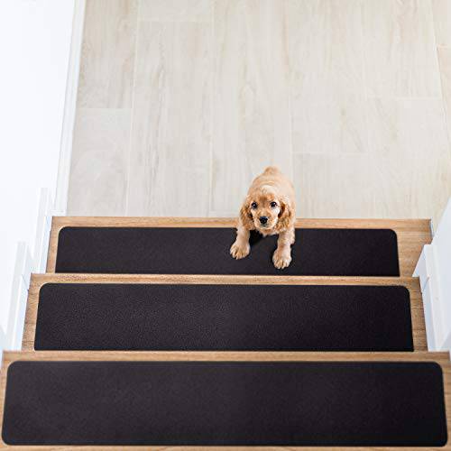 Delxo Non Slip Carpet Stair Treads, Set of 14,Rug Non Skid Runner for Grip and Beauty. Safety Slip Resistant for Kids, Elders, and Dogs,Pre Applied Adhesive .6''x30'' (Black) - delxousa