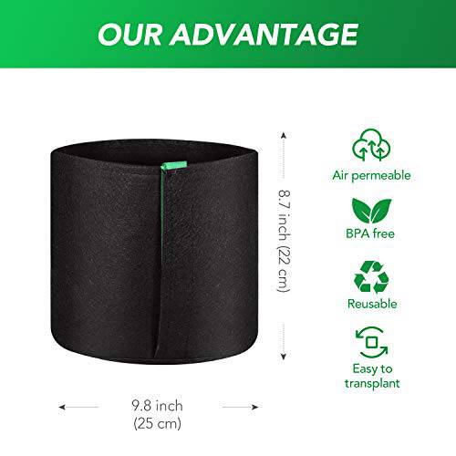 Delxo 5-Pack 3 Gallon Grow Bags Heavy Duty Aeration Fabric Pots Thickened Nonwoven Fabric Pots Plant Grow Bags - delxousa