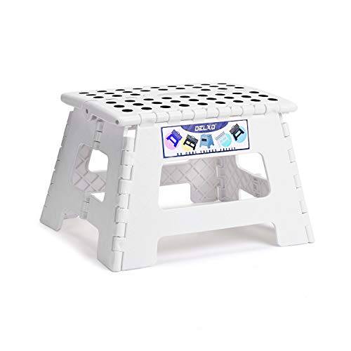 Delxo 16PCS Steel Nail Reinforced Plastic Folding Stool,9 Inch Non Slip Foldable Step Stool Holds up to 300 lbs 1 Pack in White for Kids - delxousa