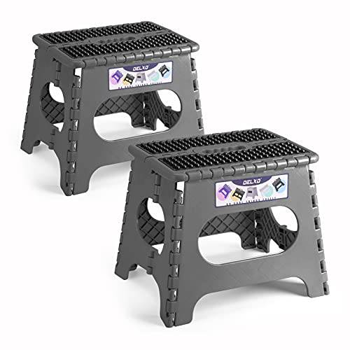Delxo Folding Step Stool,Non-Slip Stool 11 inch Height Premium Heavy Duty Foldable Stool for Kids,Kitchen Garden Bathroom Stepping Stool 2 Pack in Grey,2021 Upgrade Dotted Texture - delxousa