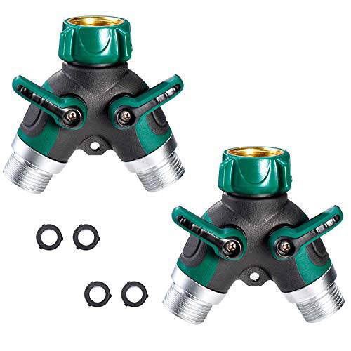 Delxo Metal Body Hose Splitter,2 Pack，2 Way Water Hose Y Hose Sturdy Connector with 3/4" Connector and Rubberized Grip for Garden and Home Life (4 Free Washers) - delxousa