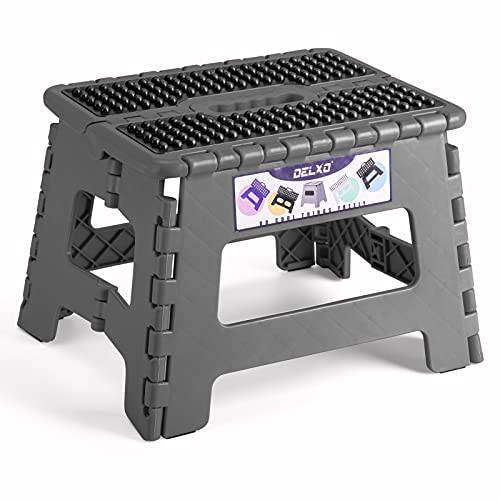 Delxo Folding Step Stool,Non-Slip Stool 9 inch Height Premium Heavy Duty Foldable Stool for Kids,Kitchen Garden Bathroom Stepping Stool 1 Pack in Grey,2021 Upgrade Dotted Texture - delxousa
