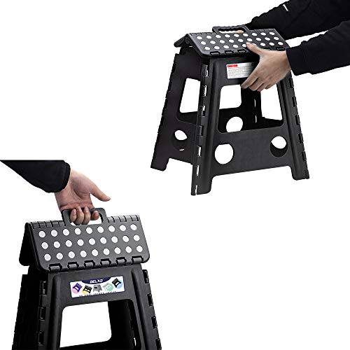 Delxo 16” Folding Step Stool,1 Pack Premium Heavy Duty Foldable Stool in Black for Adults,Portable Collapsible Plastic Step Stool,Non Slip Folding Stools for Kitchen Bathroom Bedroom - delxousa