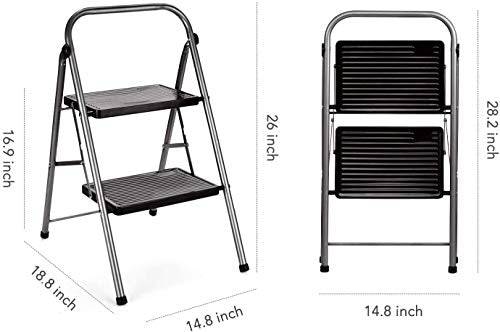 Delxo Folding Step Stool- 2 Step Ladder with Anti-Slip Pedal, Hold Up to 330LBS Lightweight and Multi-Use for Household and Kitchen Small 2 Step Stool Steel Grey - delxousa