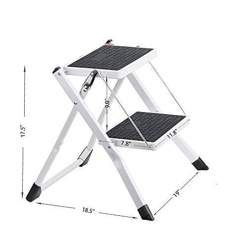 Delxo 2 Step Stool Stepladders Lightweight White Folding Step Ladder with Handgrip Anti-Slip Sturdy and Wide Pedal Steel Ladder Mini-Stool 250lbs 2-Feet - delxousa