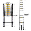 DELXO 12.5 FT Aluminum Telescoping Extension Ladder EN131 Certified Extendable Ladder Telescoic Ladder with Finger Protection Spacers Non-Slip, 330 lb Max Capacity - delxousa