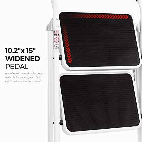 Delxo 2 Step Stool Folding Step Stool Steel Stepladders with Handgrip Anti-Slip Sturdy and Wide Pedal Steel Ladder Hold Up to 330lbs White and Black Combo 2-Feet - delxousa
