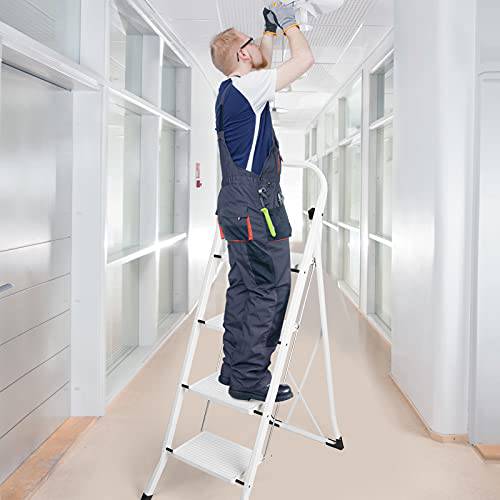 Delxo Folding 4 Step Ladder with Convenient Handgrip Anti-Slip Sturdy and Wide Pedal 330lbs Portable Steel Step Stool White 4-Feet - delxousa