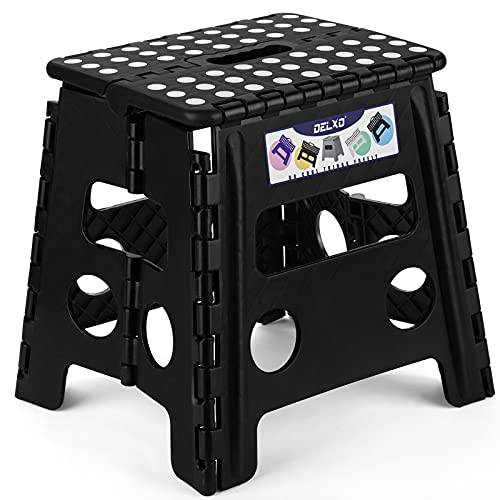 Delxo 13” Folding Step Stool in Black,1 Pack Premium Heavy Duty Foldable Stool for Kids and Adults,Portable Collapsible Plastic Step Stool,Non Slip Folding Stools for Kitchen Bathroom Bedroom - delxousa