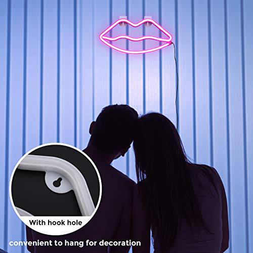 DELXO Lips Neon Lights, Neon Signs for Wall Decor, 3 AA Battery/USB Powered, LED Neon Decorative Light Makeup Room Decor for Christmas, Birthday Party, Kids Room, Living Room, Bedroom Decorations, - delxousa