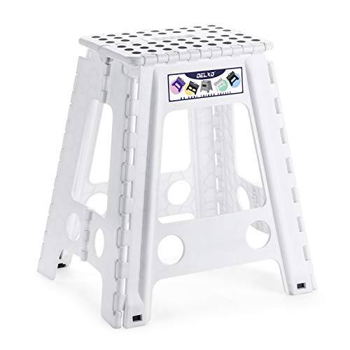 Delxo 18” Folding Step Stool in White,1 Pack Premium Heavy Duty Foldable Stool for Adults,Portable Collapsible Plastic Step Stool,Non Slip Folding Stools for Kitchen Bathroom Bedroom - delxousa