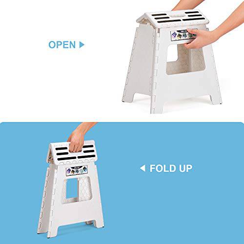 Delxo 16 Inch Folding Step Stool,1 Pack Plastic Stool in White,Extra-Thicken Kitchen Step Stool,Non Slip 2021 Strengthen Plastic Stepping Stool for Adults - delxousa