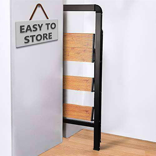 Delxo Aluminum 3 Step Ladder,2020 Upgrade Lightweight Folding Step Stool with Long Handle, Anti-Slip Sturdy Pedal, Classic Wood Look Without Wood Worry Step Ladder, Hold Up to 330LB - delxousa