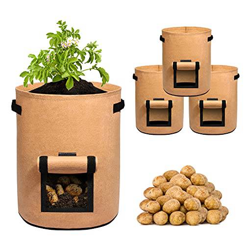 Delxo Potato Grow Bag,3-Pack 10 Gallon Grow Bags Heavy Duty Aeration Fabric Pots Thickened Nonwoven Fabric Pots Plant Grow Bags in Brown - delxousa