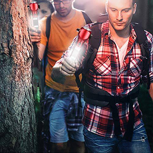 Delxo Patriot Flashlight, Handheld Solar Powered Tactical Flashlights Cell Phone Charger, Multi Function Car LED Flashlight with 2000mAh Battery, USB Charger, Portable Flashlights for Camping Red - delxousa