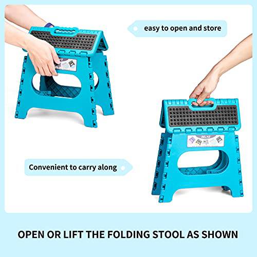 Delxo Folding Step Stool,Non-Slip Stool 11 inch Height Premium Heavy Duty Foldable Stool for Kids,Kitchen Garden Bathroom Stepping Stool 2 Pack in Light Blue,2021 Upgrade Dotted Texture - delxousa