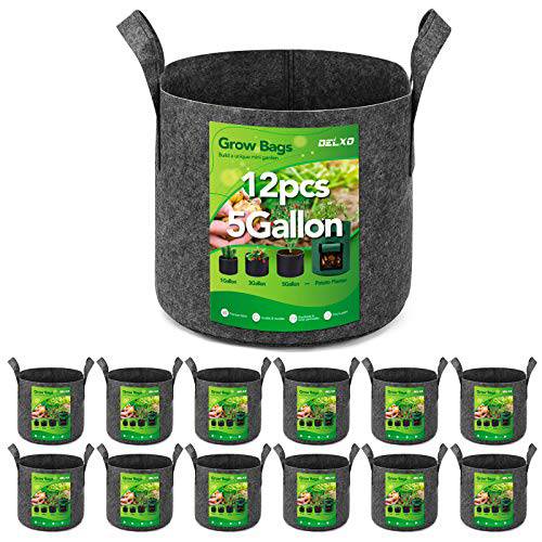 Delxo 12-Pack 5 Gallon Grow Bags Heavy Duty Aeration Fabric Pots Thickened Nonwoven Fabric Pots Plant Grow Bags Grey - delxousa