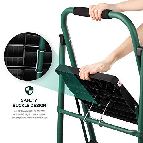 Delxo 3 Step Stool,Lightweight But Sturdy Step Ladder Folding Step Stool with Wide Pedal to Reach High, Easy to Fold and Store Compact 3 Step Ladder for Kitchen,Pantry,Laundry.Hold Up to 330Lbs Green - delxousa