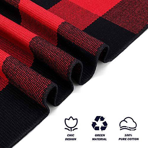 Delxo Cotton Buffalo Plaid Rug,27.5"x43.5" Hand-Woven Indoor or Outdoor Rugs for Layered Door Mats Washable Carpet for Front Porch/Kitchen/Farmhouse/Entryway (Black&Red) - delxousa