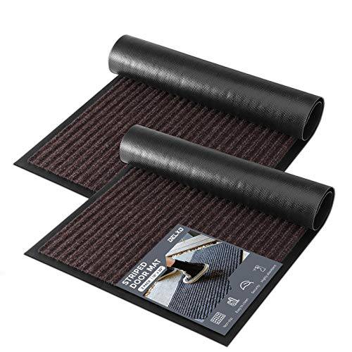 Delxo 2-Pack Striped Door Floor Mat - 18"x30", Indoor Outdoor Rug Entryway Welcome Mats with Rubber Backing for Shoe Scraper, Ideal for Inside Outside High Traffic Area (Brown) - delxousa
