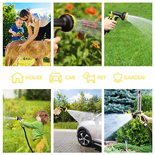 Delxo 100Ft Water Hose,Expandable Garden Hose with 9-Function High-Pressure Spray Nozzle,Black Heavy Duty Flexible Hose, 3/4" Solid Brass Fittings Leakproof Design Black - delxousa