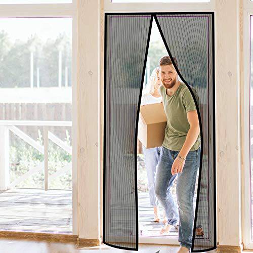 Delxo Screen Door ,39"W x 82"H Magnet Screen Door Curtain with 32 Super Tight Self Closing Magnetic Seal and Full Frame Hook & Loop, Durable Polyester Mesh Curtain Door Net Screen with Magnet Black - delxousa