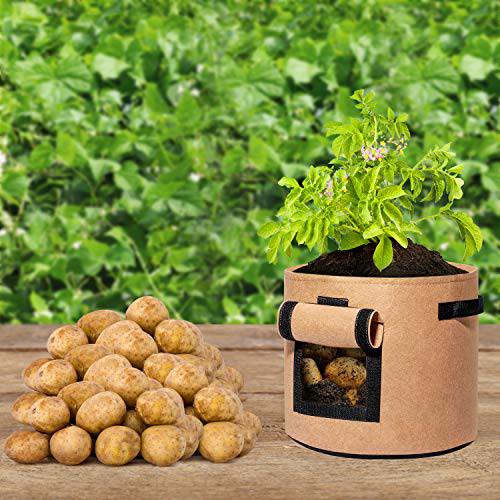 Delxo 3 Pack 7 Gallon Potato Grow Bags,Vegetable 7Gallon Grow Bags with Velcro Window ,Double Layer Premium Breathable Nonwoven Cloth for Potato/Plant Container/Aeration Fabric Pots with Handles Brown - delxousa